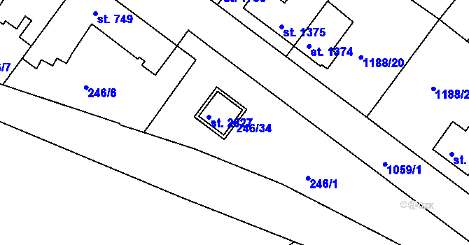 Parcela st. 246/34 v KÚ Brandýs nad Labem, Katastrální mapa