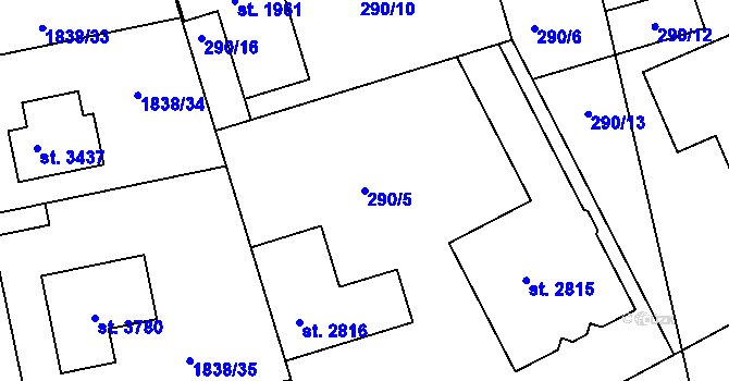 Parcela st. 290/5 v KÚ Brandýs nad Labem, Katastrální mapa