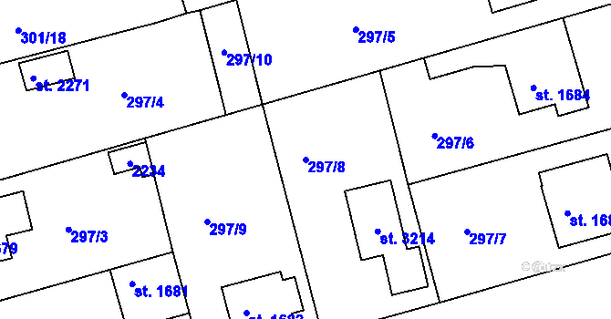 Parcela st. 297/8 v KÚ Brandýs nad Labem, Katastrální mapa
