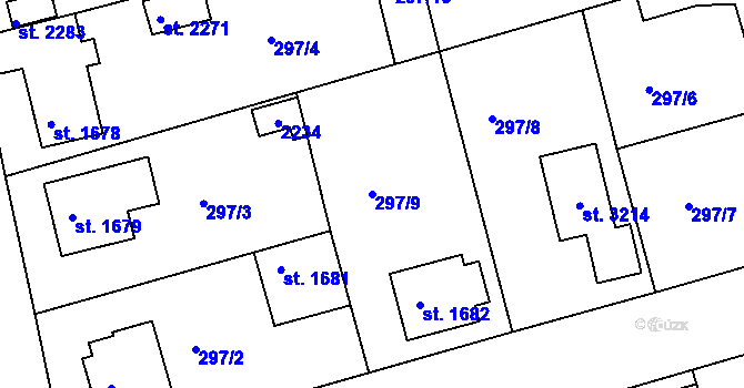 Parcela st. 297/9 v KÚ Brandýs nad Labem, Katastrální mapa
