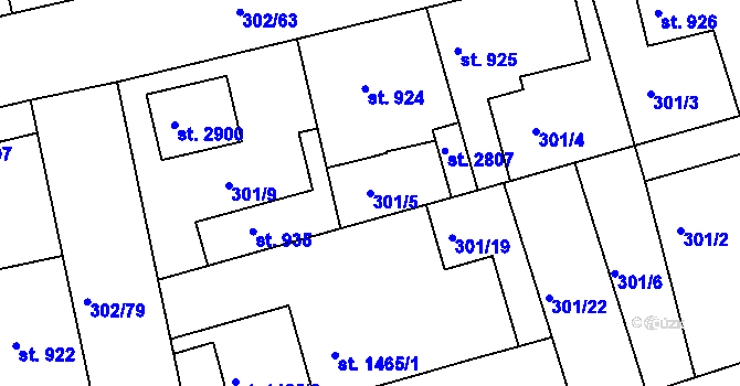 Parcela st. 301/5 v KÚ Brandýs nad Labem, Katastrální mapa