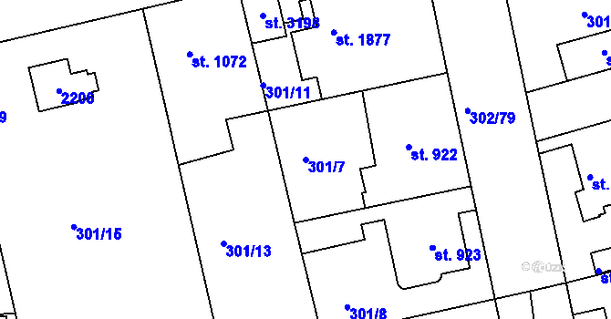 Parcela st. 301/7 v KÚ Brandýs nad Labem, Katastrální mapa
