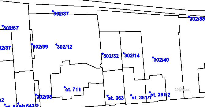 Parcela st. 302/32 v KÚ Brandýs nad Labem, Katastrální mapa