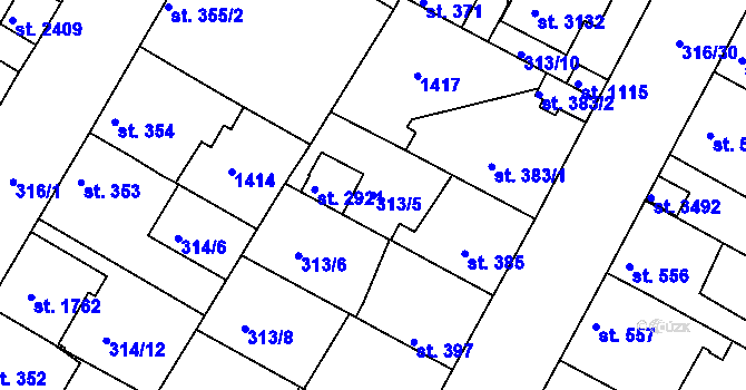 Parcela st. 313/5 v KÚ Brandýs nad Labem, Katastrální mapa