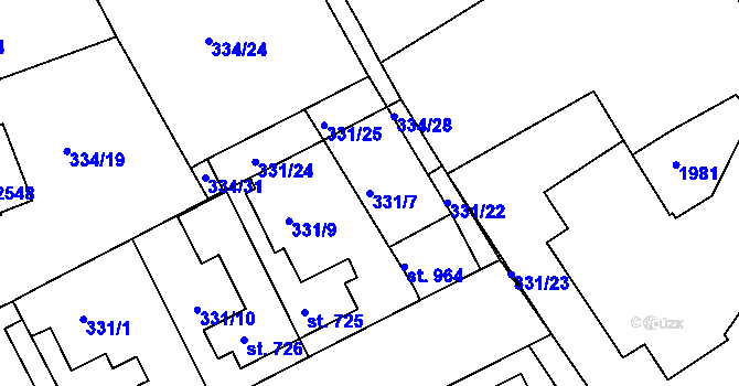 Parcela st. 331/7 v KÚ Brandýs nad Labem, Katastrální mapa
