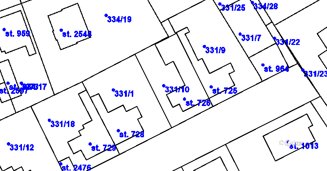 Parcela st. 331/10 v KÚ Brandýs nad Labem, Katastrální mapa