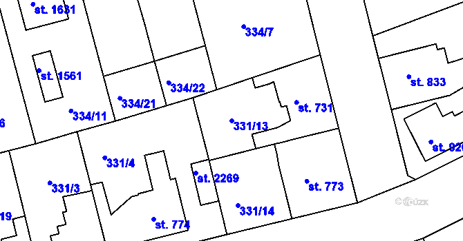 Parcela st. 331/13 v KÚ Brandýs nad Labem, Katastrální mapa
