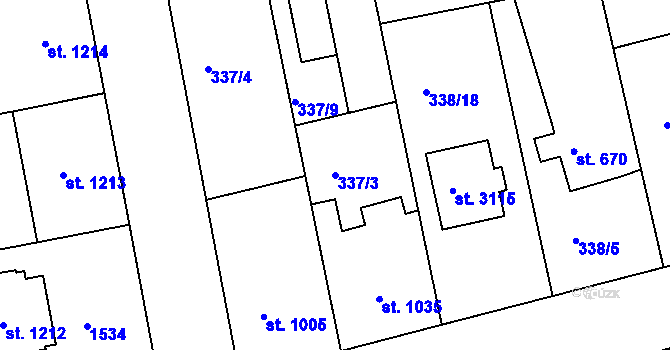 Parcela st. 337/3 v KÚ Brandýs nad Labem, Katastrální mapa