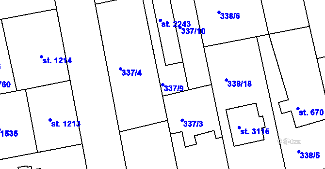 Parcela st. 337/9 v KÚ Brandýs nad Labem, Katastrální mapa
