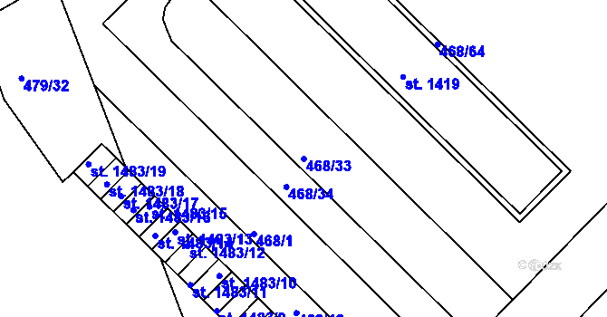 Parcela st. 468/33 v KÚ Brandýs nad Labem, Katastrální mapa