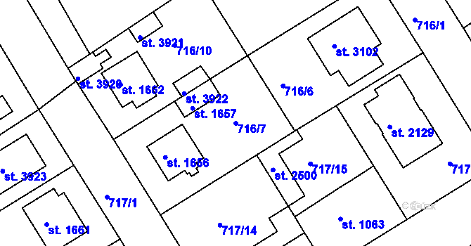 Parcela st. 716/7 v KÚ Brandýs nad Labem, Katastrální mapa