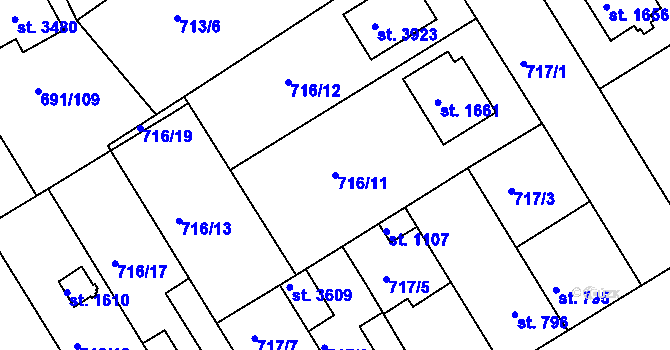 Parcela st. 716/11 v KÚ Brandýs nad Labem, Katastrální mapa