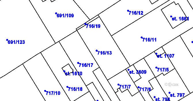 Parcela st. 716/13 v KÚ Brandýs nad Labem, Katastrální mapa