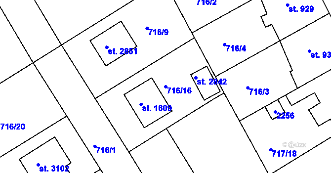 Parcela st. 716/16 v KÚ Brandýs nad Labem, Katastrální mapa