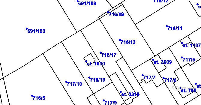Parcela st. 716/17 v KÚ Brandýs nad Labem, Katastrální mapa
