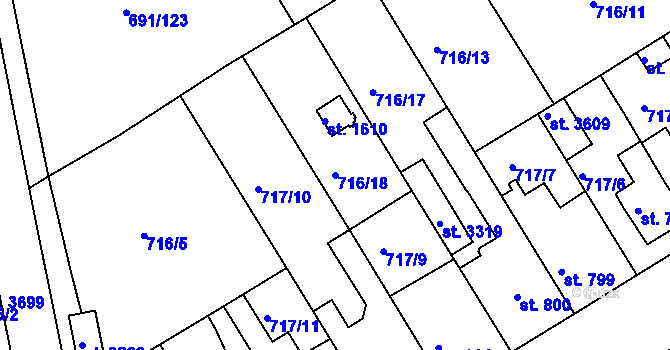 Parcela st. 716/18 v KÚ Brandýs nad Labem, Katastrální mapa