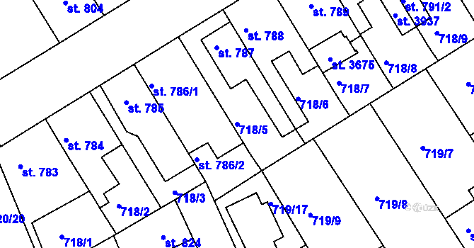 Parcela st. 718/5 v KÚ Brandýs nad Labem, Katastrální mapa