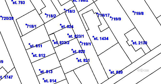 Parcela st. 719/1 v KÚ Brandýs nad Labem, Katastrální mapa
