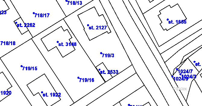 Parcela st. 719/3 v KÚ Brandýs nad Labem, Katastrální mapa