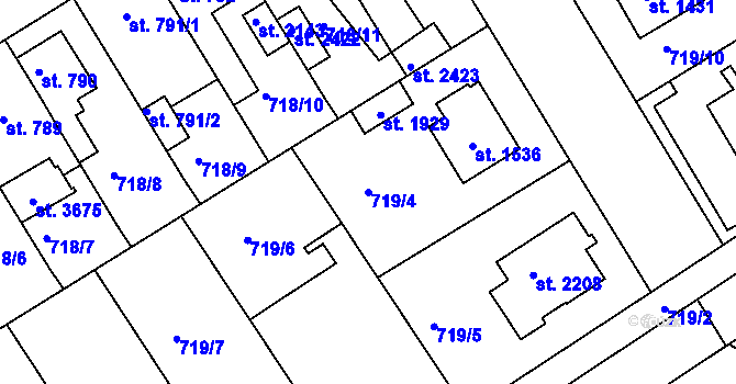 Parcela st. 719/4 v KÚ Brandýs nad Labem, Katastrální mapa