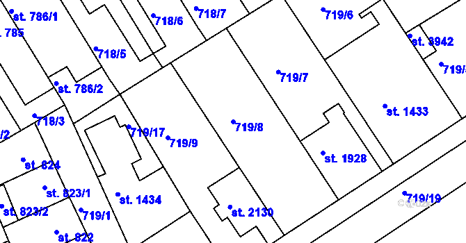 Parcela st. 719/8 v KÚ Brandýs nad Labem, Katastrální mapa