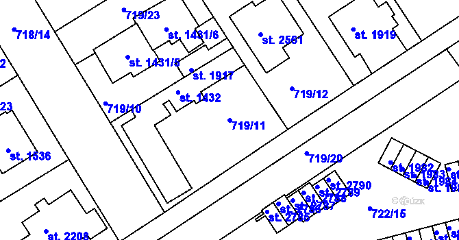 Parcela st. 719/11 v KÚ Brandýs nad Labem, Katastrální mapa