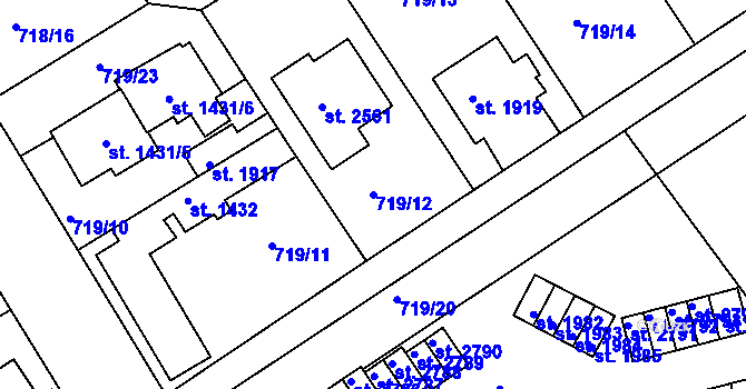 Parcela st. 719/12 v KÚ Brandýs nad Labem, Katastrální mapa