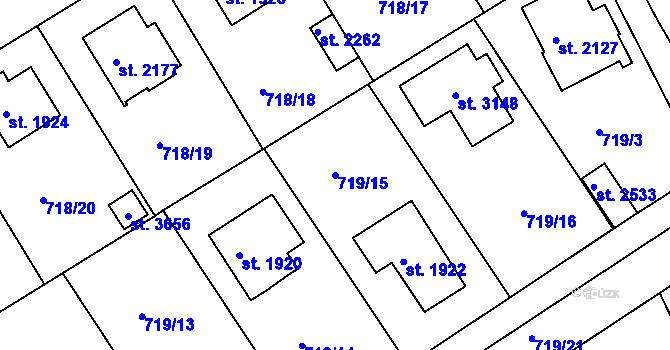 Parcela st. 719/15 v KÚ Brandýs nad Labem, Katastrální mapa