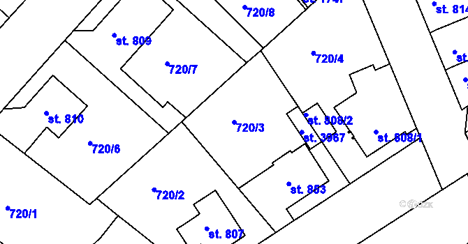 Parcela st. 720/3 v KÚ Brandýs nad Labem, Katastrální mapa