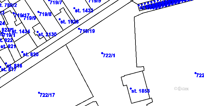 Parcela st. 722/1 v KÚ Brandýs nad Labem, Katastrální mapa