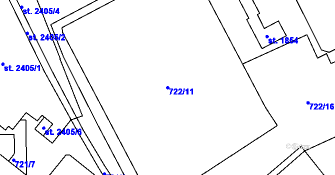 Parcela st. 722/11 v KÚ Brandýs nad Labem, Katastrální mapa