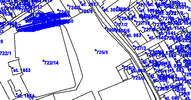 Parcela st. 725/1 v KÚ Brandýs nad Labem, Katastrální mapa