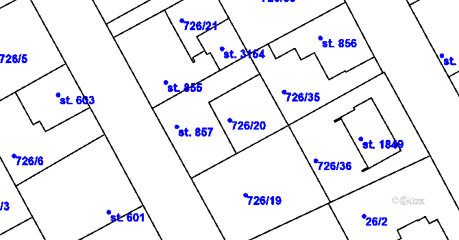 Parcela st. 726/20 v KÚ Brandýs nad Labem, Katastrální mapa
