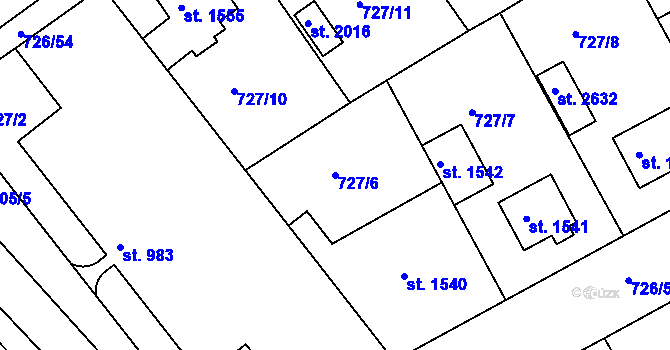 Parcela st. 727/6 v KÚ Brandýs nad Labem, Katastrální mapa