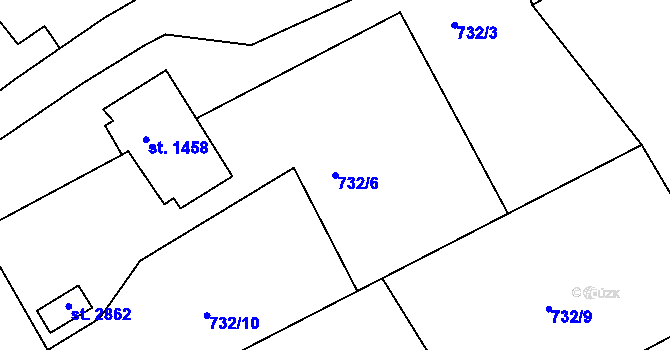 Parcela st. 732/6 v KÚ Brandýs nad Labem, Katastrální mapa