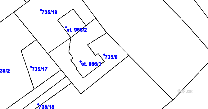 Parcela st. 735/8 v KÚ Brandýs nad Labem, Katastrální mapa