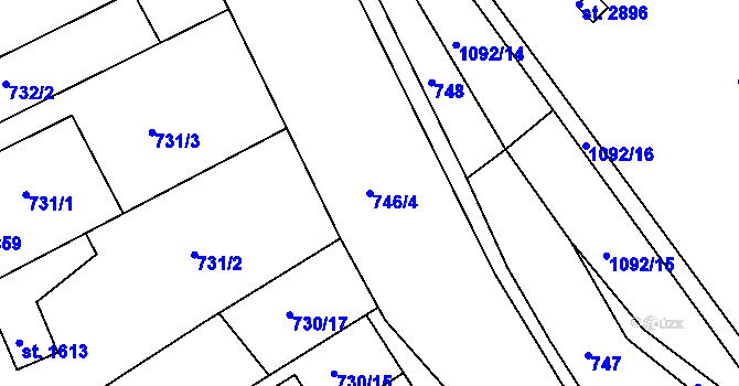 Parcela st. 746/4 v KÚ Brandýs nad Labem, Katastrální mapa