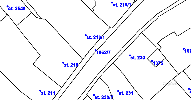 Parcela st. 1062/7 v KÚ Brandýs nad Labem, Katastrální mapa