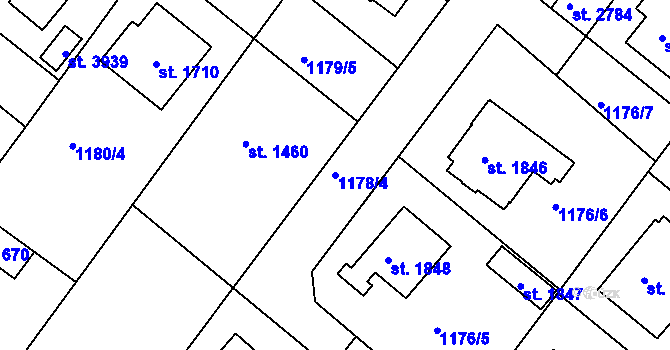 Parcela st. 1178/4 v KÚ Brandýs nad Labem, Katastrální mapa