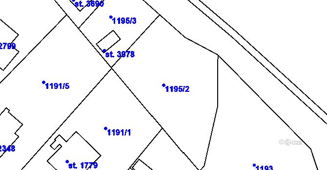 Parcela st. 1195/2 v KÚ Brandýs nad Labem, Katastrální mapa