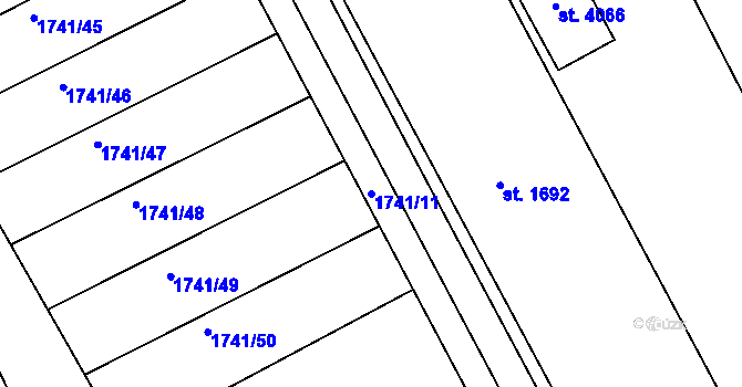 Parcela st. 1741/11 v KÚ Brandýs nad Labem, Katastrální mapa