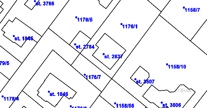 Parcela st. 2837 v KÚ Brandýs nad Labem, Katastrální mapa