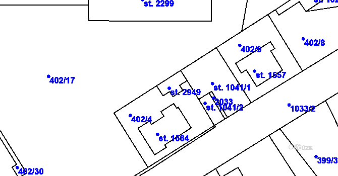 Parcela st. 2949 v KÚ Brandýs nad Labem, Katastrální mapa