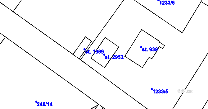 Parcela st. 2952 v KÚ Brandýs nad Labem, Katastrální mapa