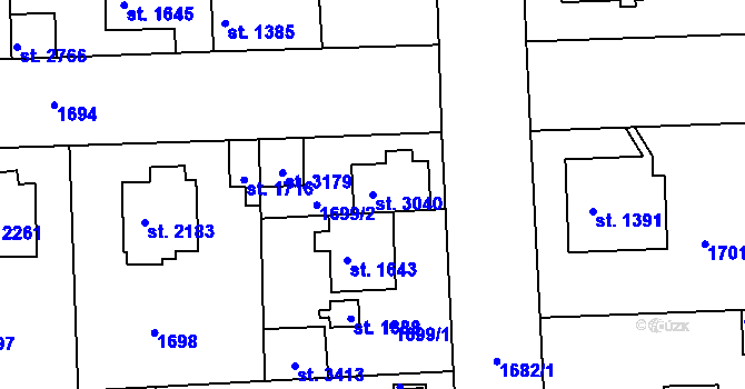 Parcela st. 3040 v KÚ Brandýs nad Labem, Katastrální mapa