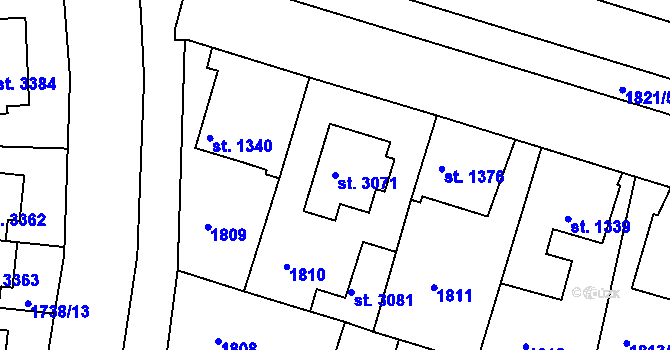Parcela st. 3071 v KÚ Brandýs nad Labem, Katastrální mapa