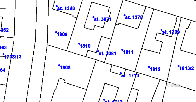 Parcela st. 3081 v KÚ Brandýs nad Labem, Katastrální mapa