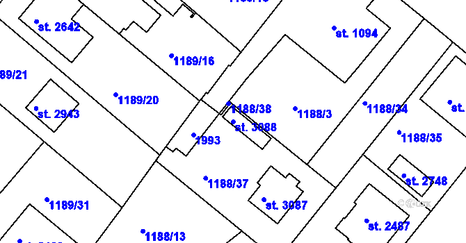 Parcela st. 3088 v KÚ Brandýs nad Labem, Katastrální mapa