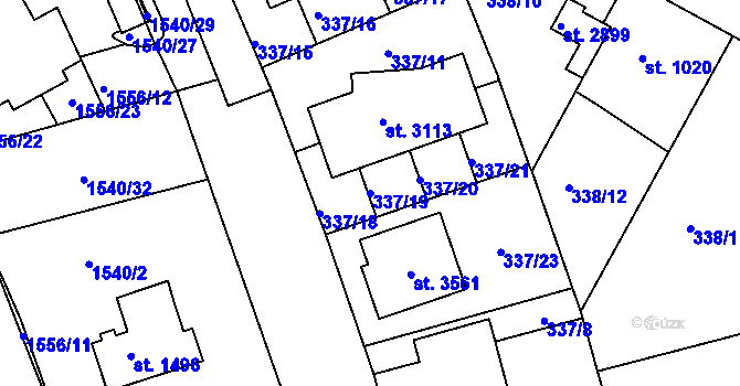 Parcela st. 337/19 v KÚ Brandýs nad Labem, Katastrální mapa