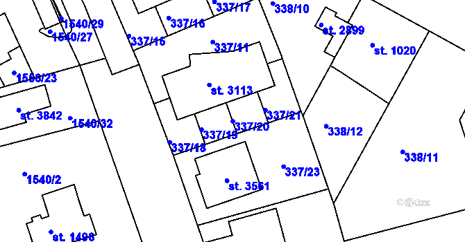 Parcela st. 337/20 v KÚ Brandýs nad Labem, Katastrální mapa